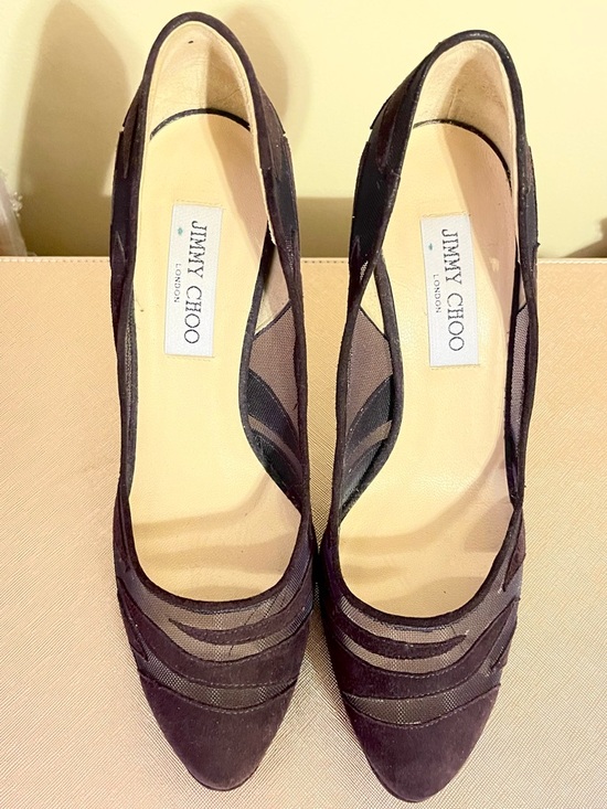 Jimmy Choo Dark Purple , Mesh Suede , round toe Pumps - Picture 4 of 6